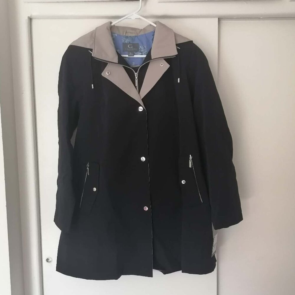 Gallery NY Coat Hooded Water Resistant Rain Jacket In Ink Navy Color, Size L